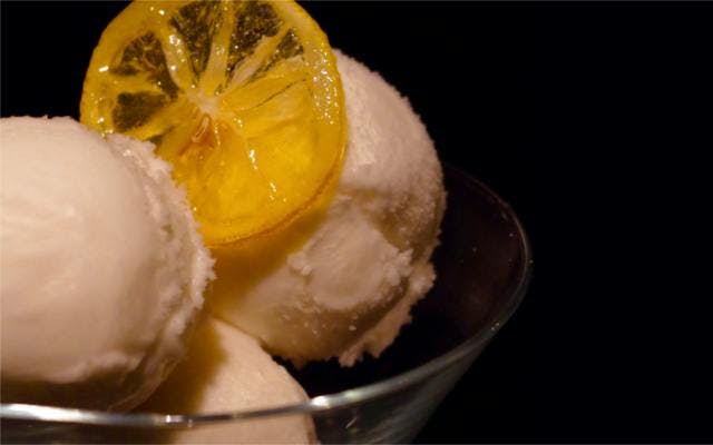 Gin and elderflower sorbet with candied oranges