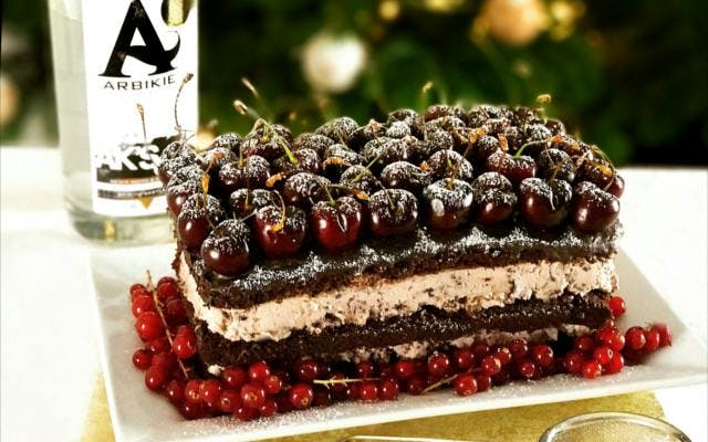 Arbikie Gin soaked black forest gateau cake