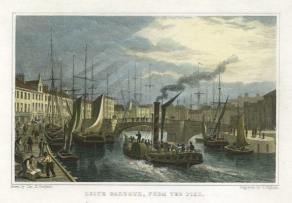 edinburgh gin valentines history leith harbour painting