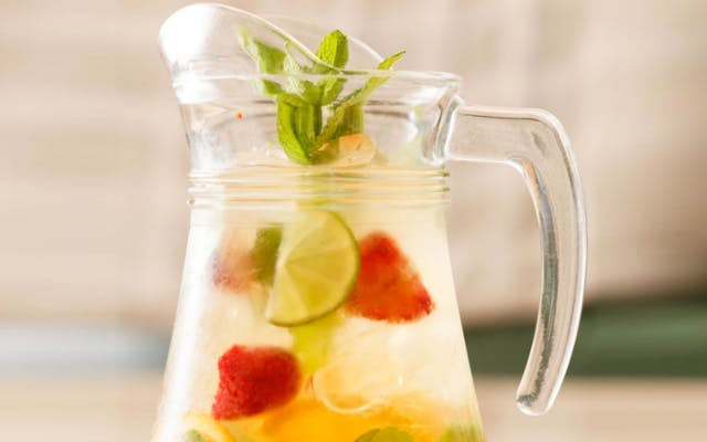 Jug of gin with fruit