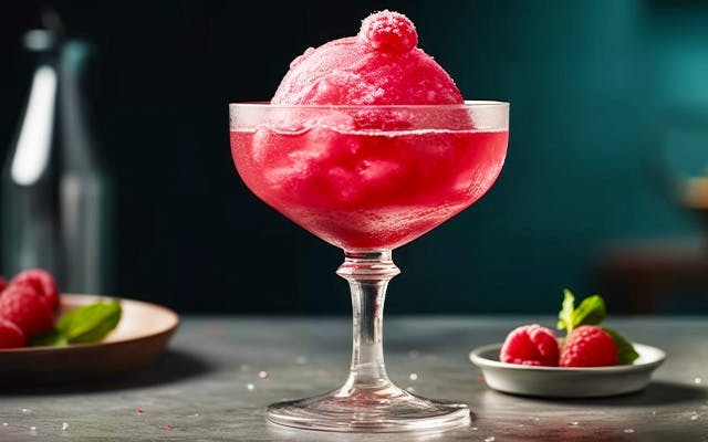 raspberry Sgroppino cocktail recipe with gin and prosecco
