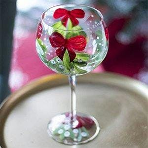 Hand-painted Christmas gin glass