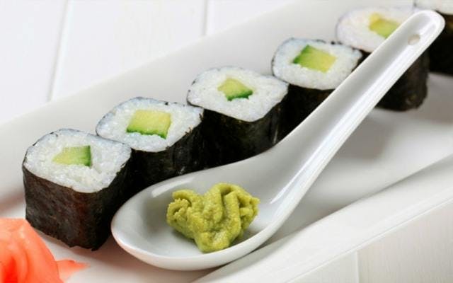 Sushi with wasabi pea filling