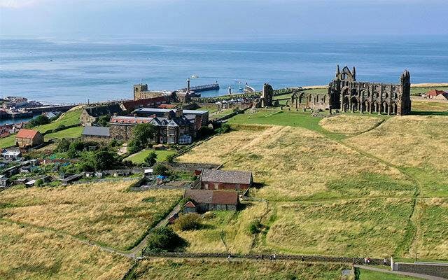 Whitby Abbey looks out to sea