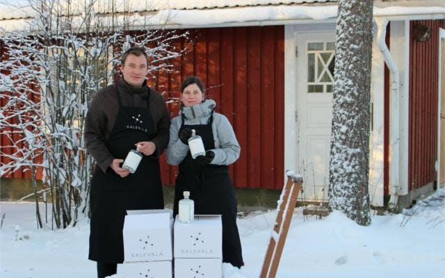 Kalevala gin founders in the snow in Finland
