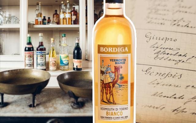 Bordiga vermouth with letter in background