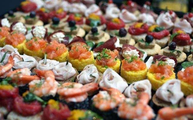 Canapes and aperitivo table salmon cream cheese