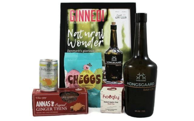 Craft Gin Club April box of the month anna's ginger thins, folkington tonic, cheggs, Ginned, hoogly tea and kongsgaard gin