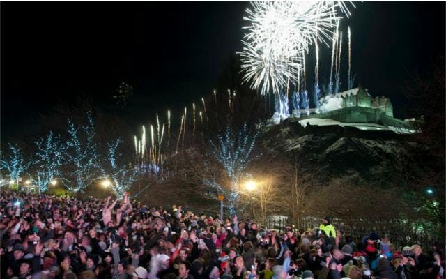 Edinburgh Castle Hogmanay New Year's Eve firework display celebrations