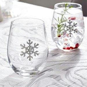 Christmas Snowflake Broach Stemless Wine/Gin Glasses