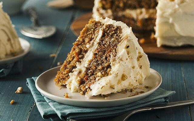 Gin-soaked carrot cake with cream cheese butter icing. Get the recipe: &gt;&gt;