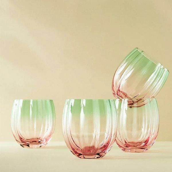 Green and red stemless glasses