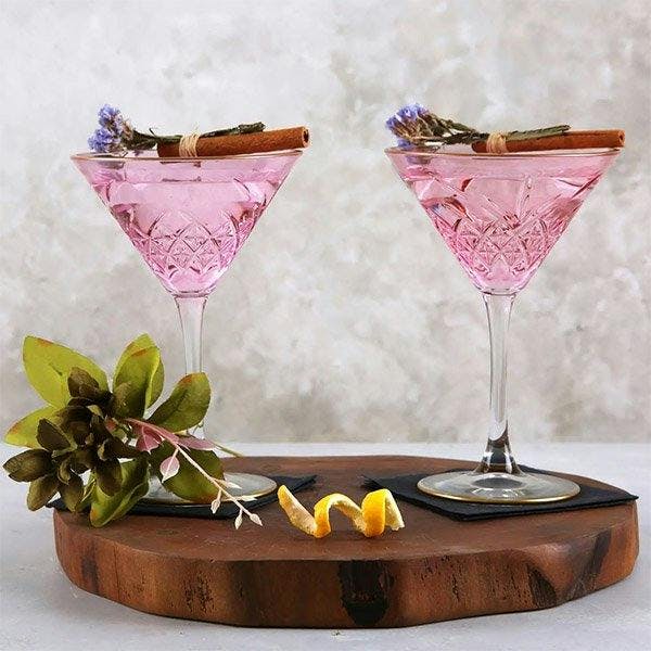 Pink martini cocktail glasses