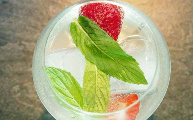 Gin and tonic with strawberry and basil
