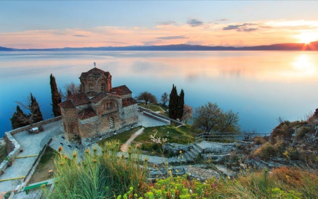 Macedonian castle over looking lake