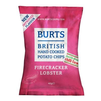 Burts British Hand Cooked Chips Pink Firecracker Lobster Flavour Crisps