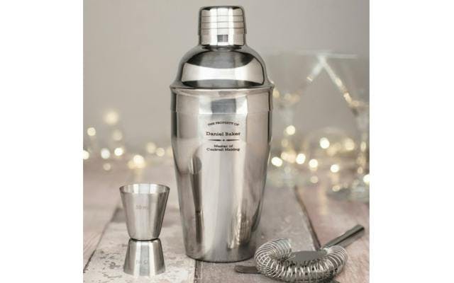 Engraved stainless steel cocktail shaker