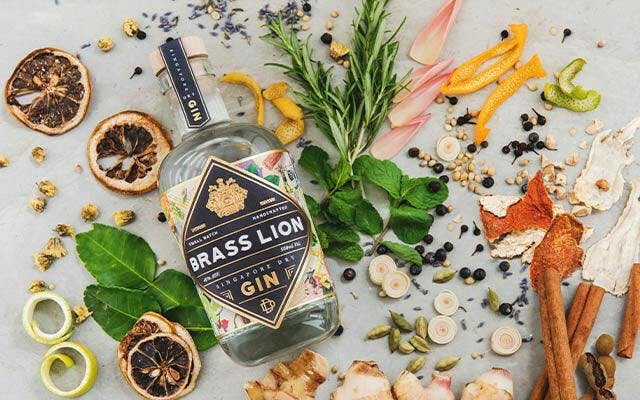 Brass Lion Singapore Dry Gin with its unique blend of botanicals