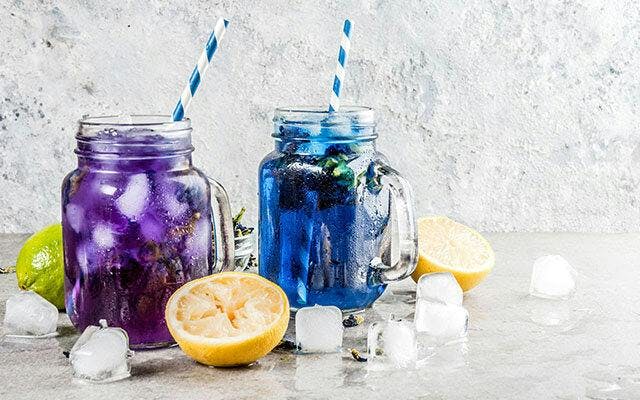Blue and purple cocktails