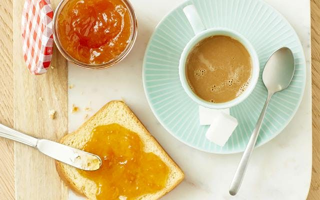 Bonne Maman marmalade toast coffee breakfast