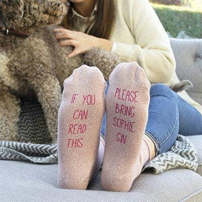 Treat: Personalised Glitter Gin Gift Socks £14, Not On the High Street