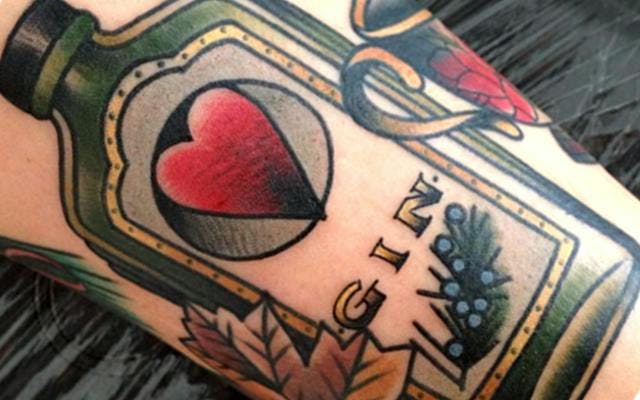 Gin love heart bottle tattoo