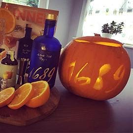 Orange you glad we shared this crafty pumpkin from Keeley who cleverly carved October’s Gin of the Month , Gin 1689’s, logo into her pumpkin!