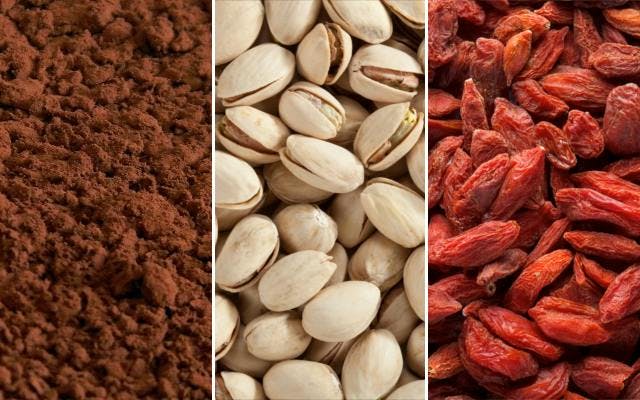 Superfoods to snack on goji berries almonds matcha seeds