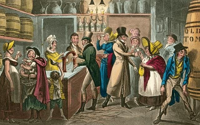 English Victorians drinking gin
