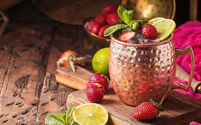 Rhubarb & Strawberry Mule cocktail recipe