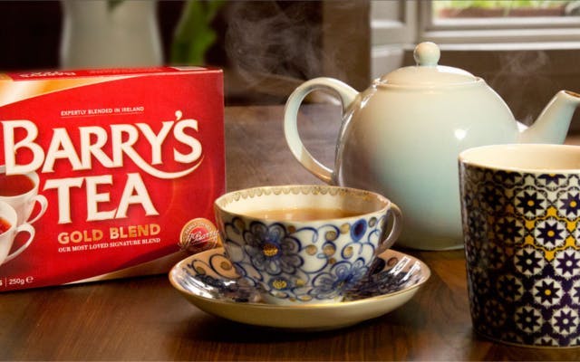 Barry's tea gold blend bags and china tea cups