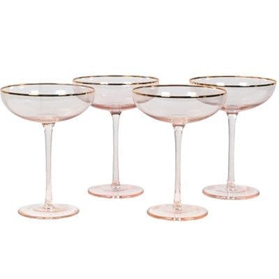 Gold Rimmed Pink Champagne Cocktail Glasses