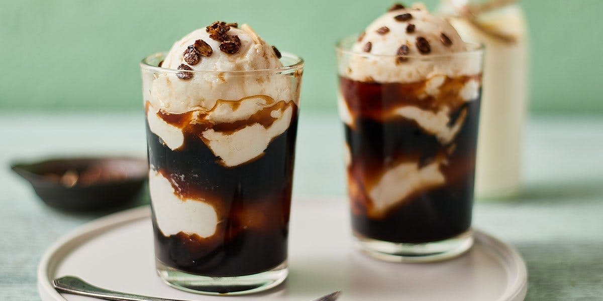 Boozy Affogato: this mix of coffee gin liqueur and vanilla ice cream can be a dessert or a cocktail!