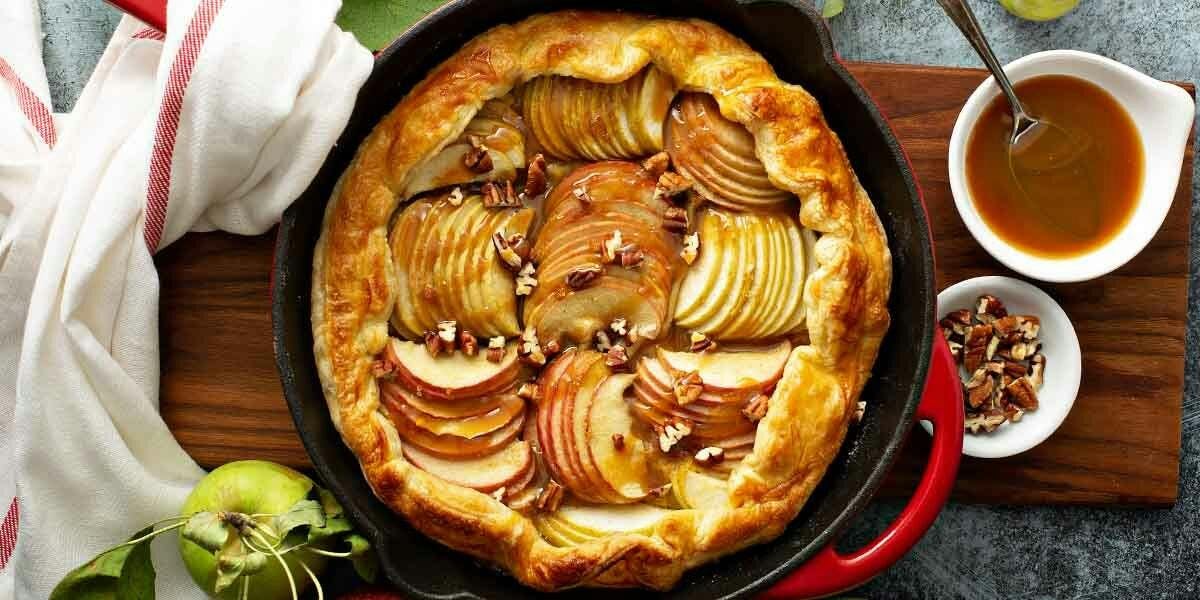 This rustic Apple Galette covered in walnuts and toffee gin sauce is just what we need right now!