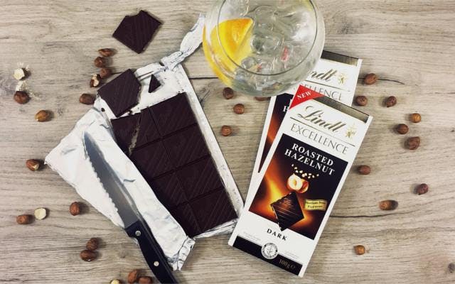 Lindt roasted hazelnut chocolate and gin and tonic