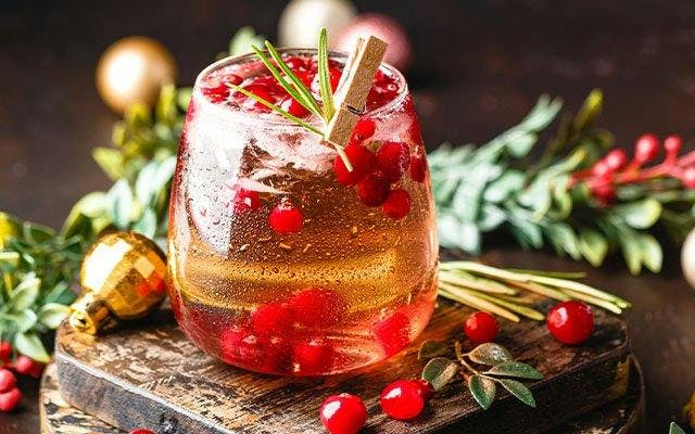 Festive G&T with redcurrents